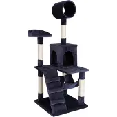 Lionto Arbre à chat, arbre à chat élégant de 133 cm, recouvert de peluche, troncs en sisal robustes & surfaces de repos polyvalentes, gris foncé