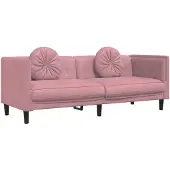 vidaXL Canapé 3 places avec coussins rose velours