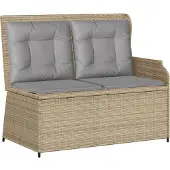 vidaXL Banc de jardin Réglable avec coussins Beige Poly Rattan