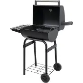LUND Grill à charbon de bois 47x34 cm avec couvercle et étagère, barbecue de camping