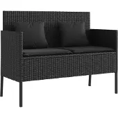 vidaXL Banc de jardin avec coussins noir Poly rotin