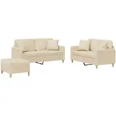 vidaXL Ensemble de canapés 3 pièces avec coussins Crème Tissu