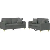 vidaXL Ensemble de canapés 2 pcs coussins gris foncé tissu