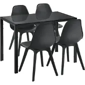 En.casa [] Ensemble de salle à manger pour 4 personnes Noir Table de salle à manger + 4 chaises Table de cuisine avec chaise de salle à manger