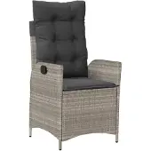 vidaXL Fauteuil de jardin avec coussin Réglable Gris clair Poly rotin