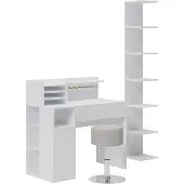 Vicco Bureau Blanc 3 pièces, avec bibliothèque et tabouret, Model 41639