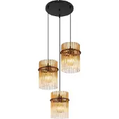 Globo Suspension noire Gorley avec verre ambré rond Ø 47cm