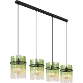 Globo Suspension noire Gorley avec verre vert 4 lumières