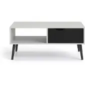 Ebuy24 Napoli Table basse avec 1 tiroir et 1 tablette en blanc et noir mat.