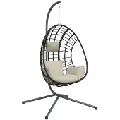vidaXL Fauteuil suspendu design oeuf avec support Beige Rotin et acier
