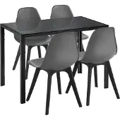 En.casa [] Ensemble de salle à manger pour 4 personnes Table de salle à manger noire + 4 chaises grises Table de cuisine avec chaise de salle à manger
