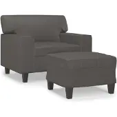 vidaXL Fauteuil avec tabouret Gris 60 cm Similicuir