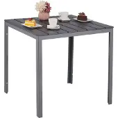 Relaxdays Table de jardin , dimensions : 74 x 78 x 78 cm, table de balcon aspect bois, plastique, acier, table de terrasse carrée, grise