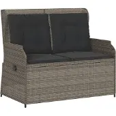 vidaXL Banc de jardin Réglable avec coussins Gris Poly Rattan