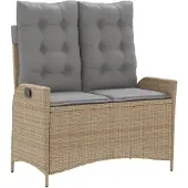 vidaXL Banc de jardin Réglable avec coussins Beige Poly Rattan