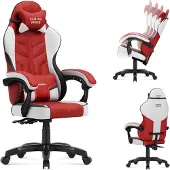 Huzaro Chaise de jeu Force 2.7 Red - chaise pivotante ergonomique en velours avec dossier réglable, coussin lombaire et appui-tête, jusqu'à 140 kg
