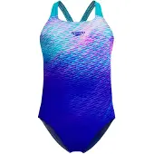 Speedo Print Powerback Swimsuit Bleu 13-14 Years Fille