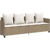 vidaXL Chaise longue avec coussins Beige Poly Rattan
