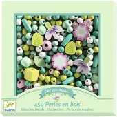 Djeco Perles à enfiler en bois « Feuilles et fleurs »,
