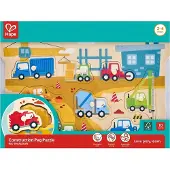 Hape Puzzle en bois « Véhicules de chantier » - Jouets éducatifs pour enfants