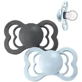 BIBS Supreme Silicone Size 1: 0+ months tétine Iron / BabyBlue 2 pcs