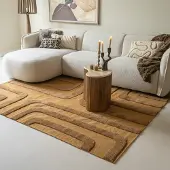Studio Clarice Tapis en laine – Judith Lines Marron | 140x200cm | Rectangulaire | Pile haute