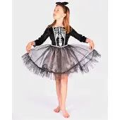 Den Goda Fen Déguisement - Robe squelette et Bandeau - Noir - - 8-10 ans (128-140) - Accessoire de Coiffure