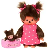 Monchhichi - avec MiniBebichhichi dans le panier de transport 20 cm
