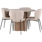 Ebuy24 Olivia ensemble pour salle à manger table Ø110cm et 4 chaises bouclé brun.