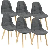 En.casa Chaise de salle à manger Kopparberg (lot de 6) tissu hêtre chaise de salon 86 x 53 x 47 cm gris foncé