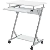 En.casa [] Bureau à roulettes 60x40x75cm blanc Table d'ordinateur à roulettes Table de bureau PC