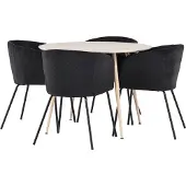 Ebuy24 Plaza ensemble pour salle à manger table Ø100cm et 4 chaises velours avec accoudoirs whitewash.
