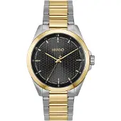 HUGO Seam Montre avec cadran noir texturé et finition deux tons