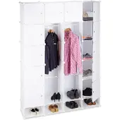 Relaxdays 10021977_49 Kleiderschrank transparent / weiß 18 Fachböden