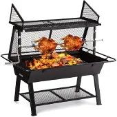 Blumfeldt Tourne Broche Mechoui, Rotisserie et Gril de Barbecue 2 en 1, Tourne Broche Barbecue, Rotissoire Manuel, Housse de Pluie, Protection des Etincelles Inox, Bbq Grill Barbecue Charbon de Bois