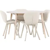 Ebuy24 Flora ensemble pour salle à manger table Ø120cm et 4 chaises whitewash, beige.