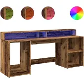 vidaXL Bureau LED imitation vieux bois 200x55x91 cm Bois composite