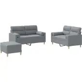 vidaXL Ensemble de canapés 3 pièces avec coussins Tissu gris clair