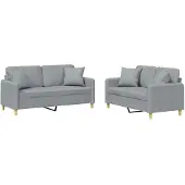 vidaXL Ensemble de canapés 2 pièces avec coussins Tissu gris clair