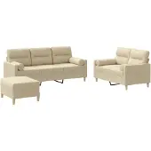 vidaXL Ensemble de canapés 3 pièces avec coussins Crème Tissu