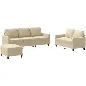 vidaXL Ensemble de canapés 3 pièces avec coussins Crème Tissu