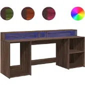 vidaXL Bureau LED brun imitation chêne 200x55x91 Matériau dérivé du bois