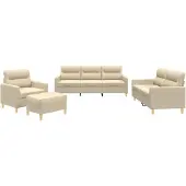 vidaXL Ensemble de canapés 4 pièces avec coussins Crème Tissu