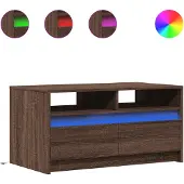 vidaXL Table basse LED marron imitation chêne Matériau dérivé du bois