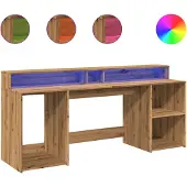 vidaXL Bureau LED Artisan-Chêne 200x55x91 Bois composite