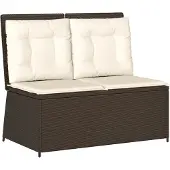 vidaXL Banc de jardin Réglable avec coussins Marron Poly Rattan