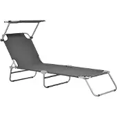 Casa.pro Chaise longue 'Argozelo' avec toit solaire réglable Structure en acier 186 x 55 x 24 cm Gris foncé