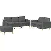 vidaXL Ensemble de canapés 3 pièces avec coussins Tissu gris foncé
