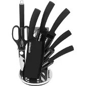 Pricenet HerzbergEnsemble de 8 couteaux avec support en acrylique-Noir