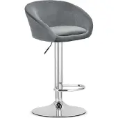 Leobert Tabouret De Bar - - East - Velours Gris/Base Chromée - 53 X 46 X 81-103 Cm